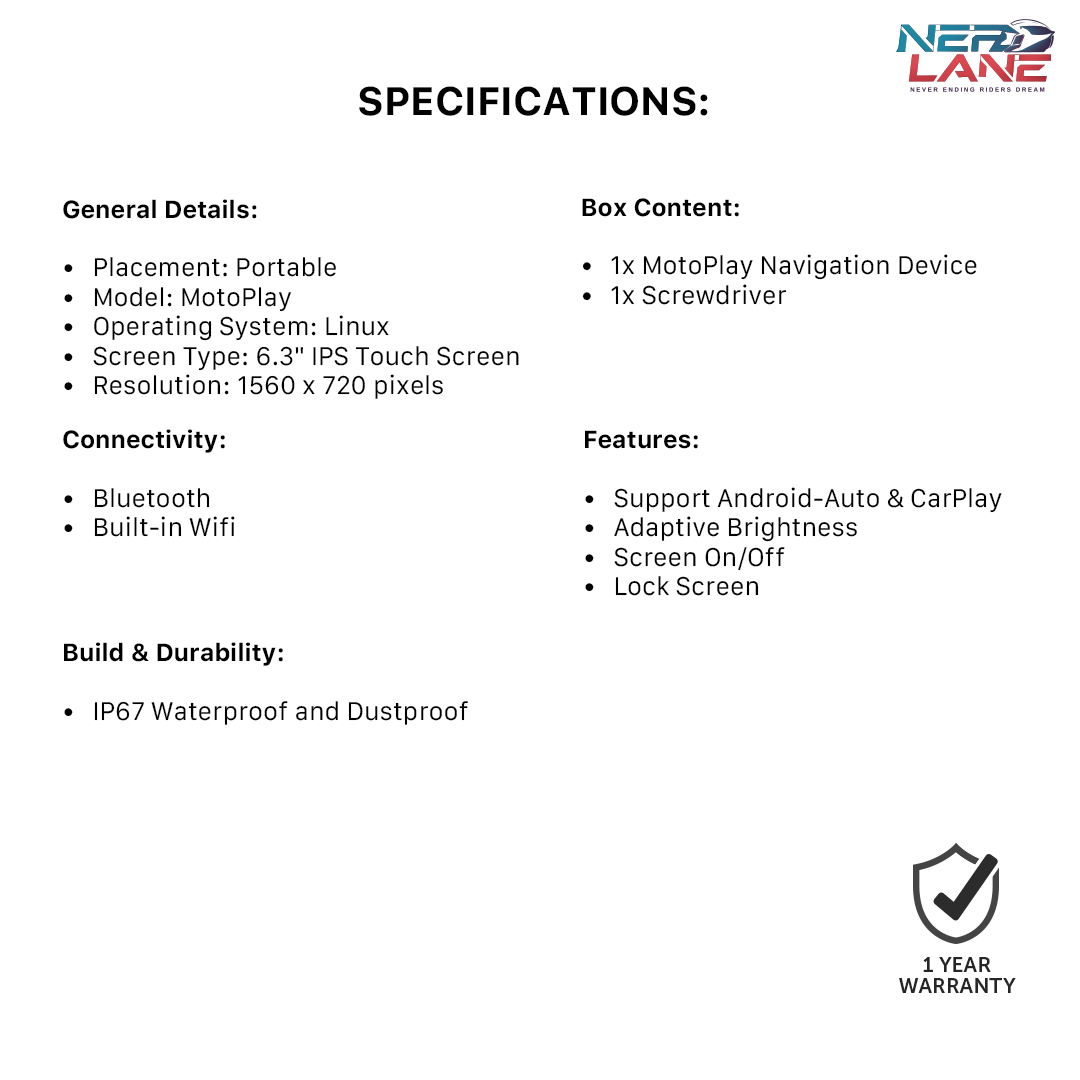 Specifications of a MotoPlay Navigation System