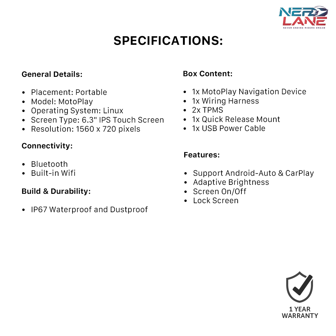 MotoPlay Specifications
