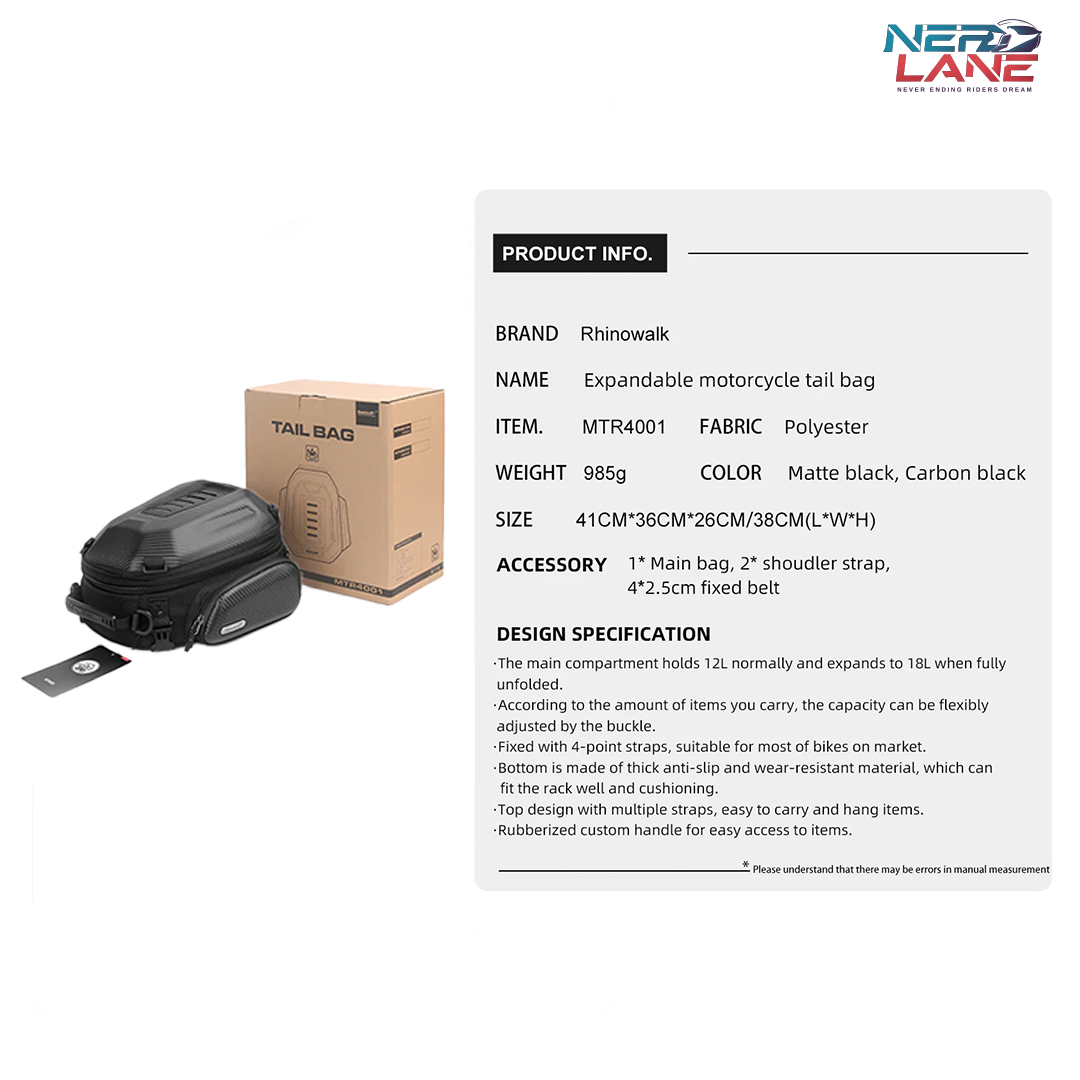 Rhinowalk 12–18L Motorcycle Hard Shell Tail Bag (MTR4001KC)