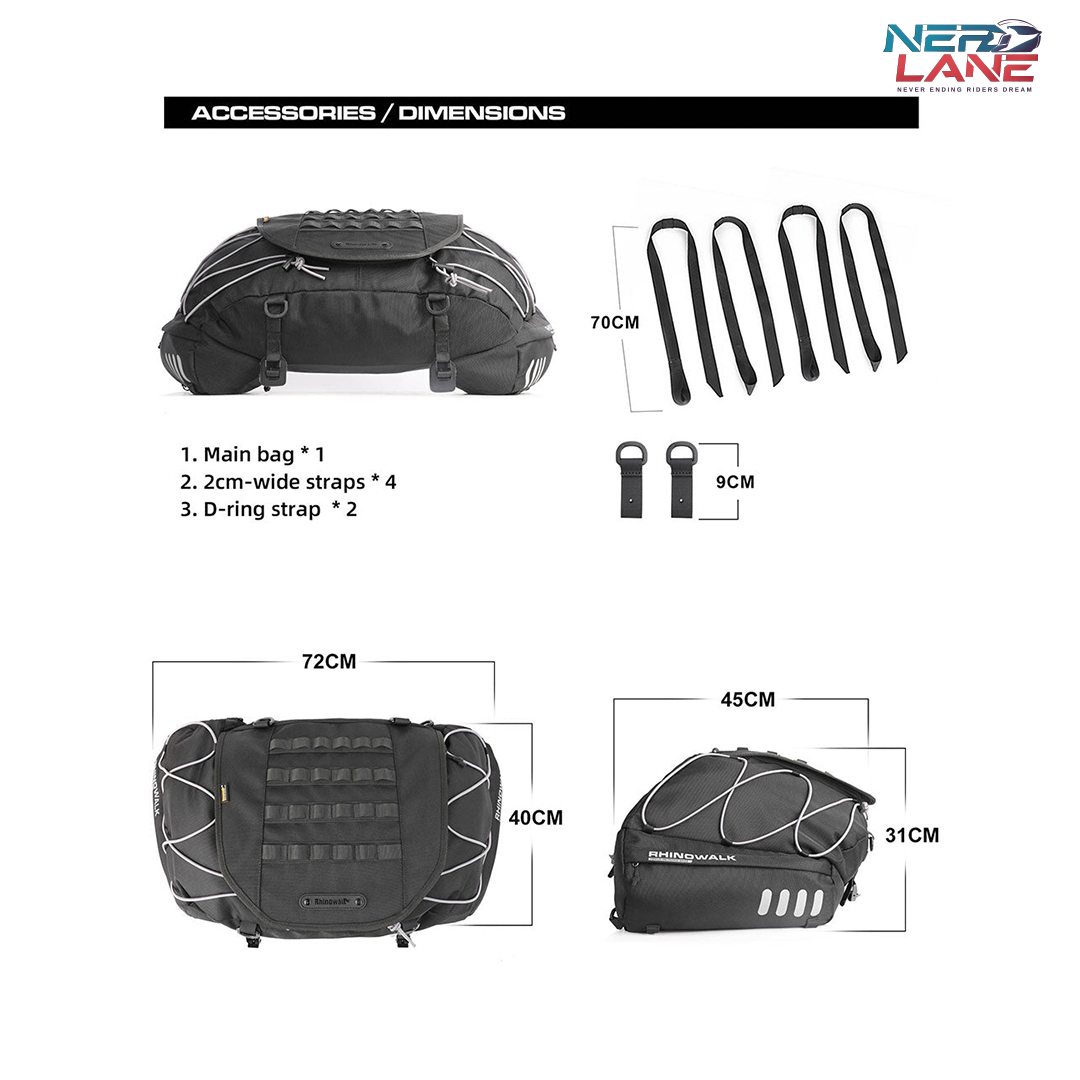 Rhinowalk 35-50L Motorcycle Tail Bag (MT3550)