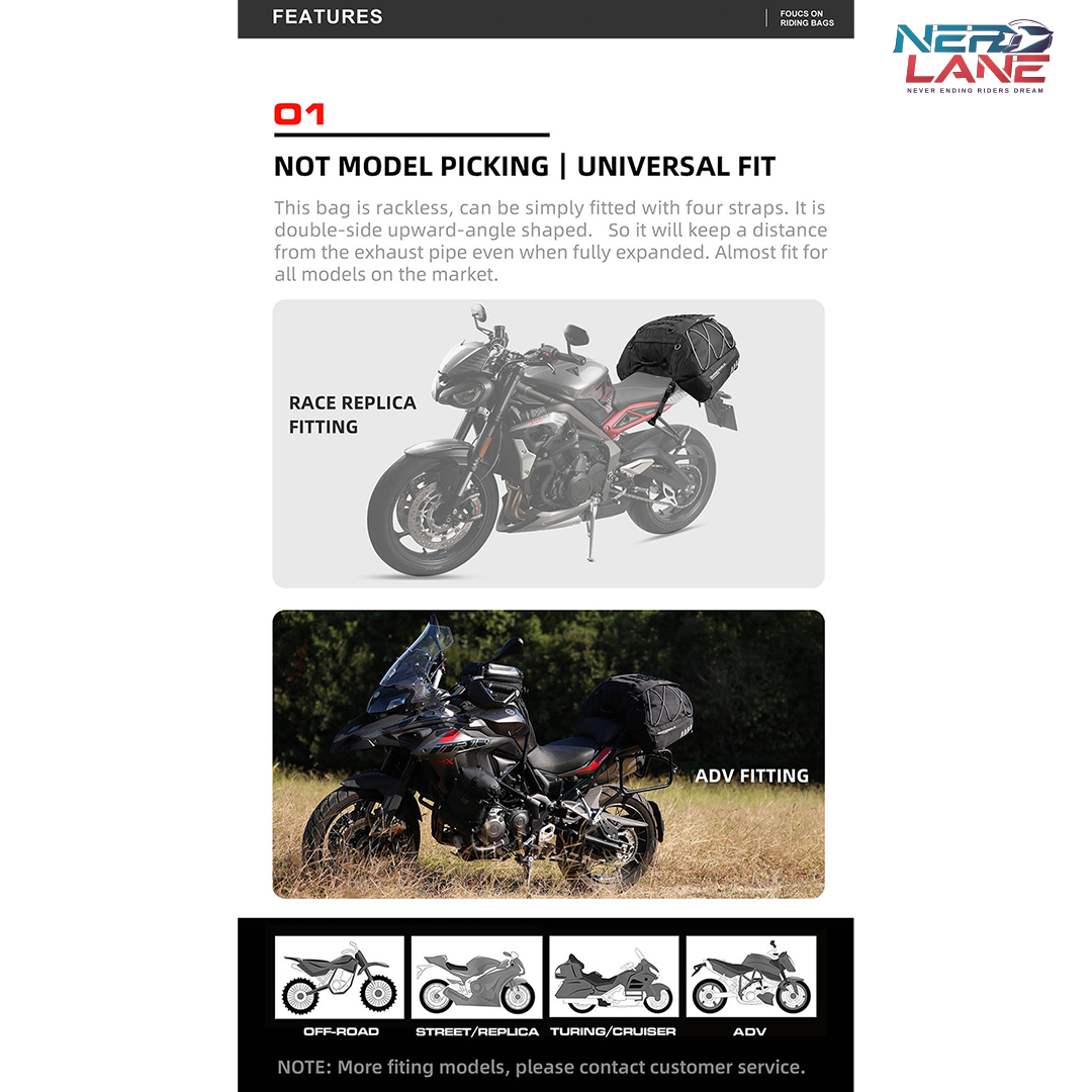 Rhinowalk 35-50L Motorcycle Tail Bag (MT3550)