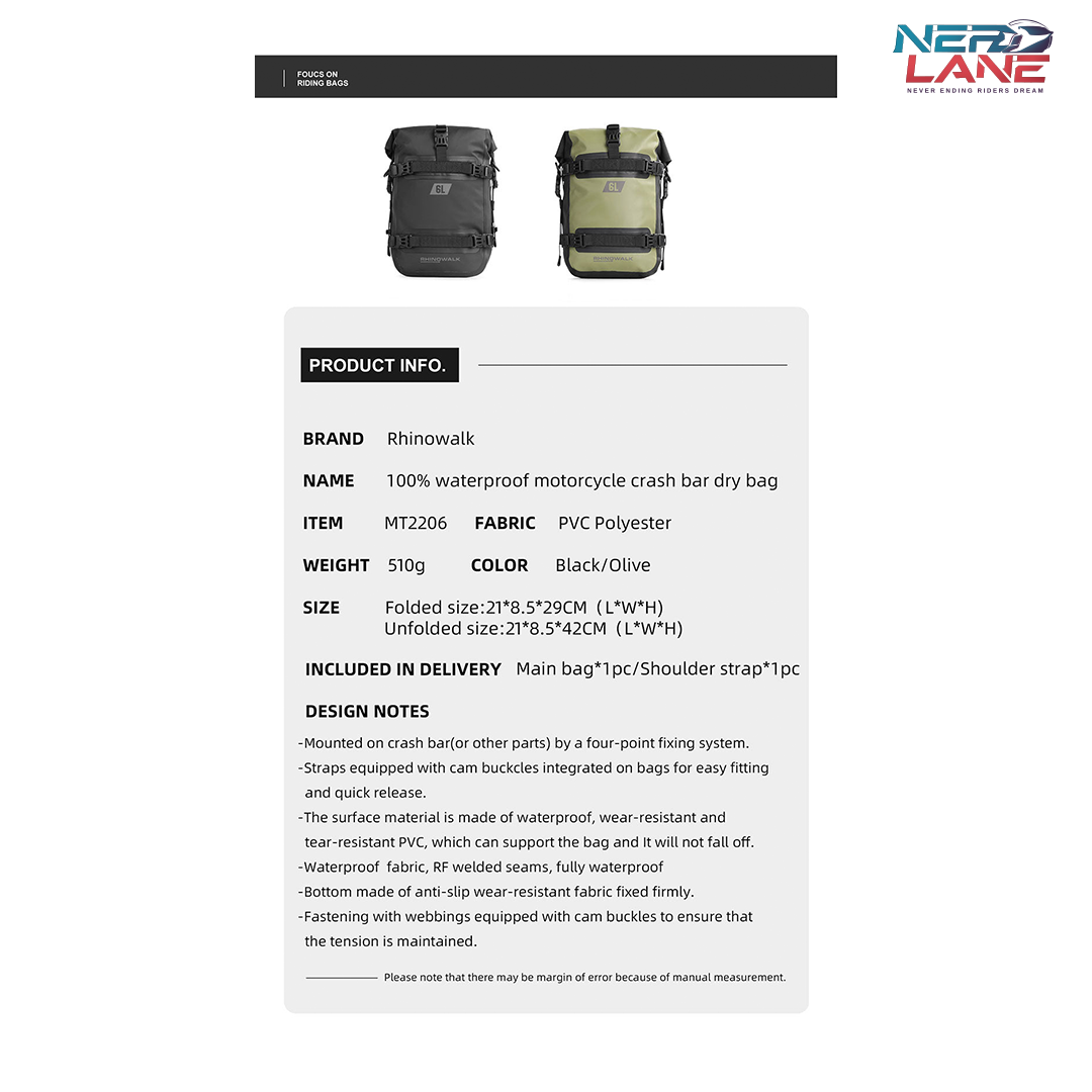 Rhinowalk 6L Waterproof Crash Bar Bags (MT2206BK) (Single Unit)