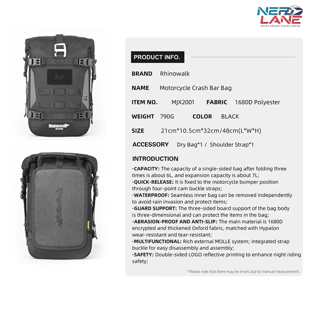 Rhinowalk Mechanic Series – 6L Waterproof Crash Bar Bags (MJX2001BK)