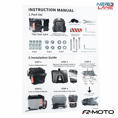 F2-Moto 45L Aluminium Top Box - Black