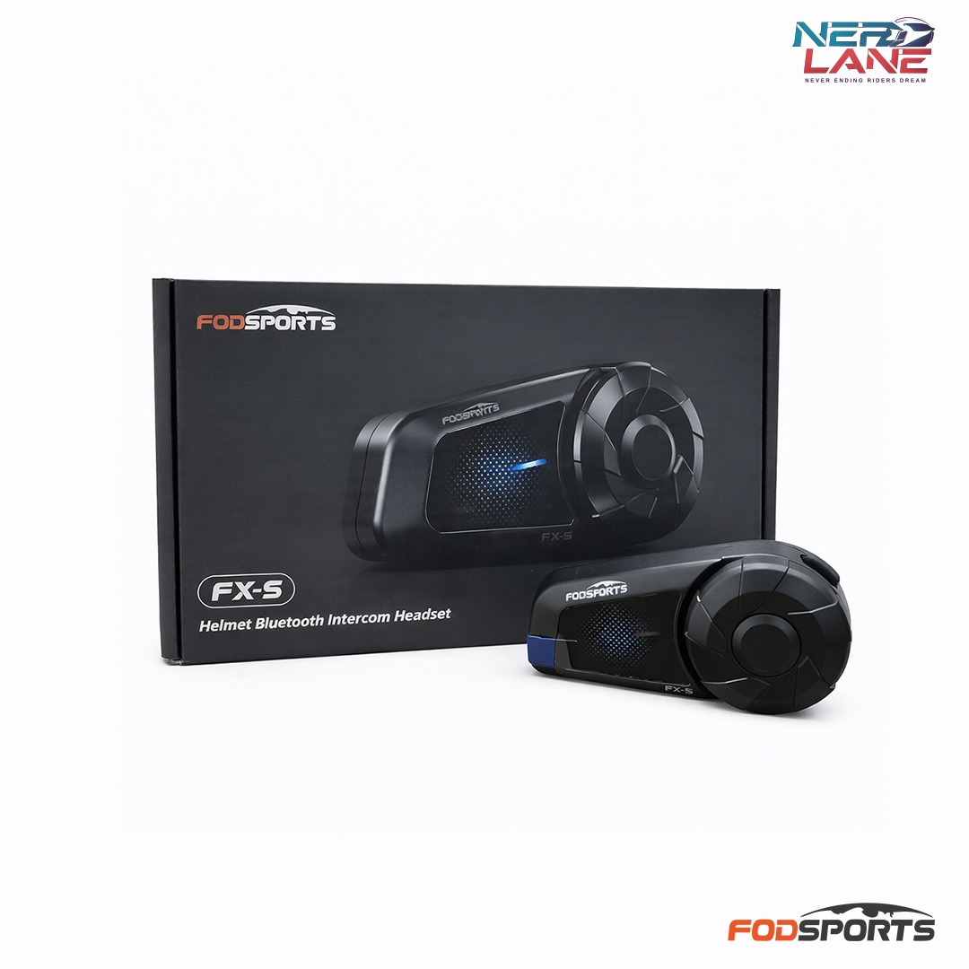 Fodsports FX-S helmet Bluetooth intercom headset with packaging on a white background