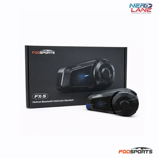 Fodsports FX-S helmet Bluetooth intercom headset with packaging on a white background