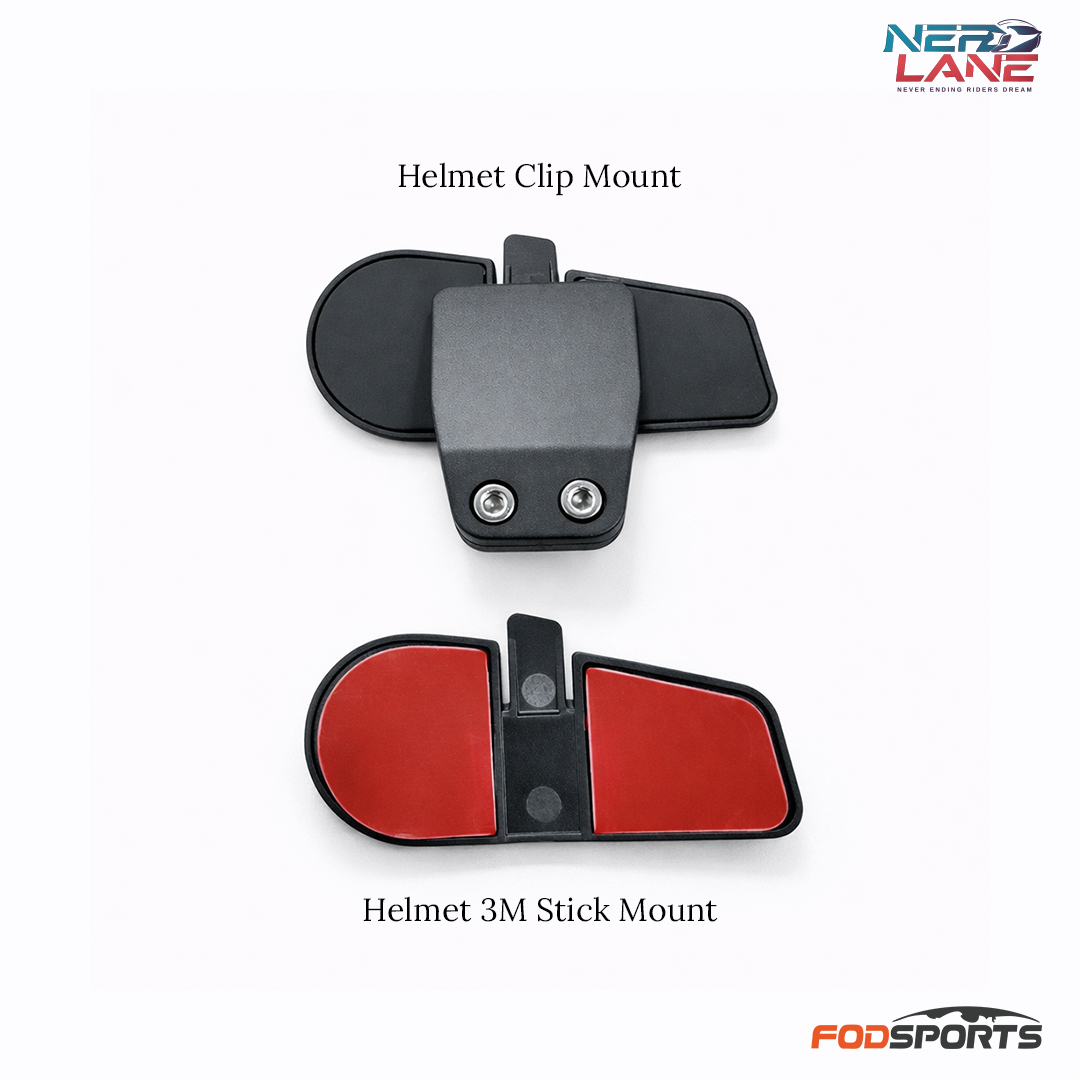 Helmet clip mount and 3M stick mount  with FodSports branding on a white background.