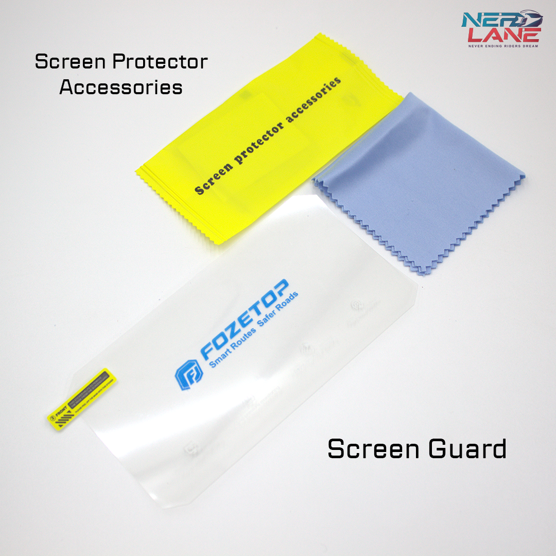 Fozetop Screen protector accessories including blue cleaning cloth, and a clear screen guard