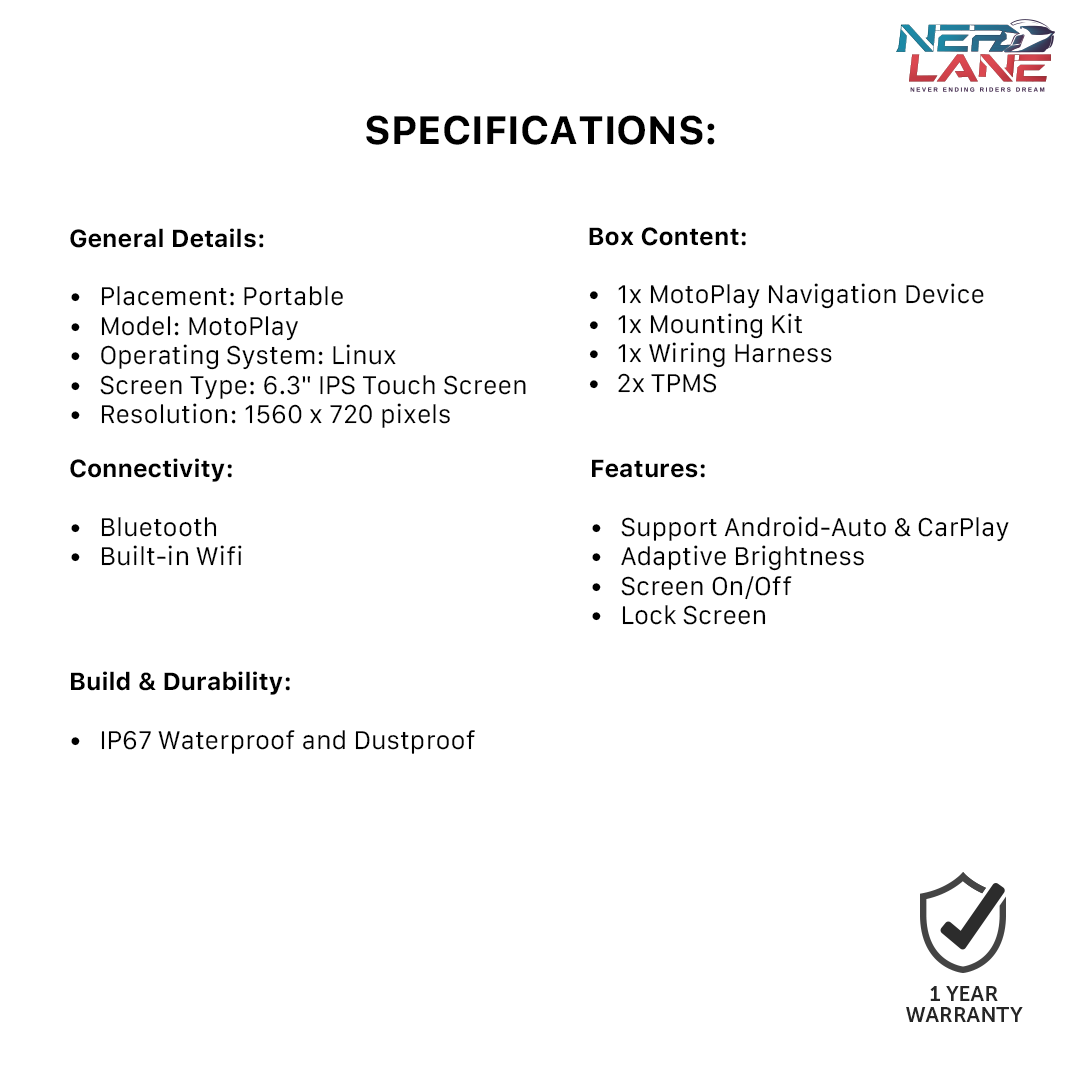 MotoPlay Specifications