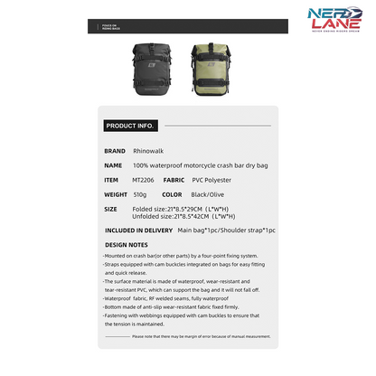 Rhinowalk 6L Waterproof Crash Bar Bags (MT2206BK) (Single Unit)