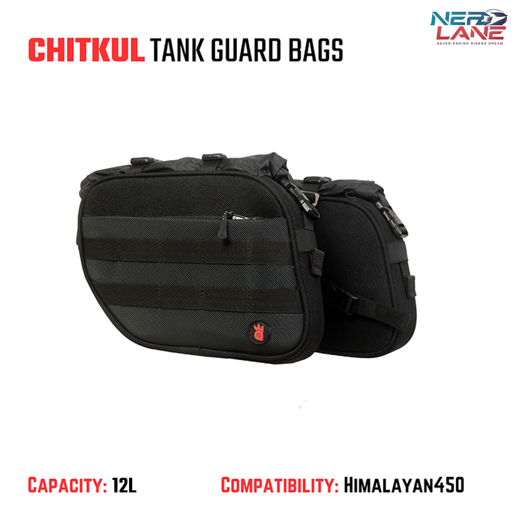 RiderZone 12L Chitkul tank guard bags with compatibility and capacity details 