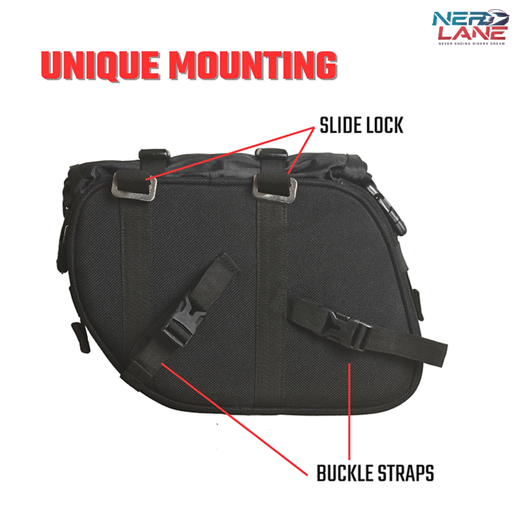 RiderZone 12L Chitkul tank guard bags  with unique mounting features labeled 