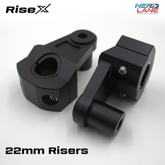 Black 22mm risers with RiseX branding on a white background