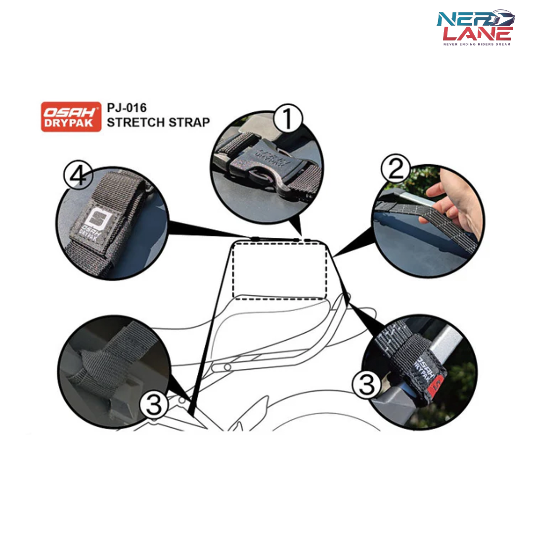 Osah Drypak Stretch Straps – Adjustable Motorcycle Luggage Straps (55” / 1400mm)
